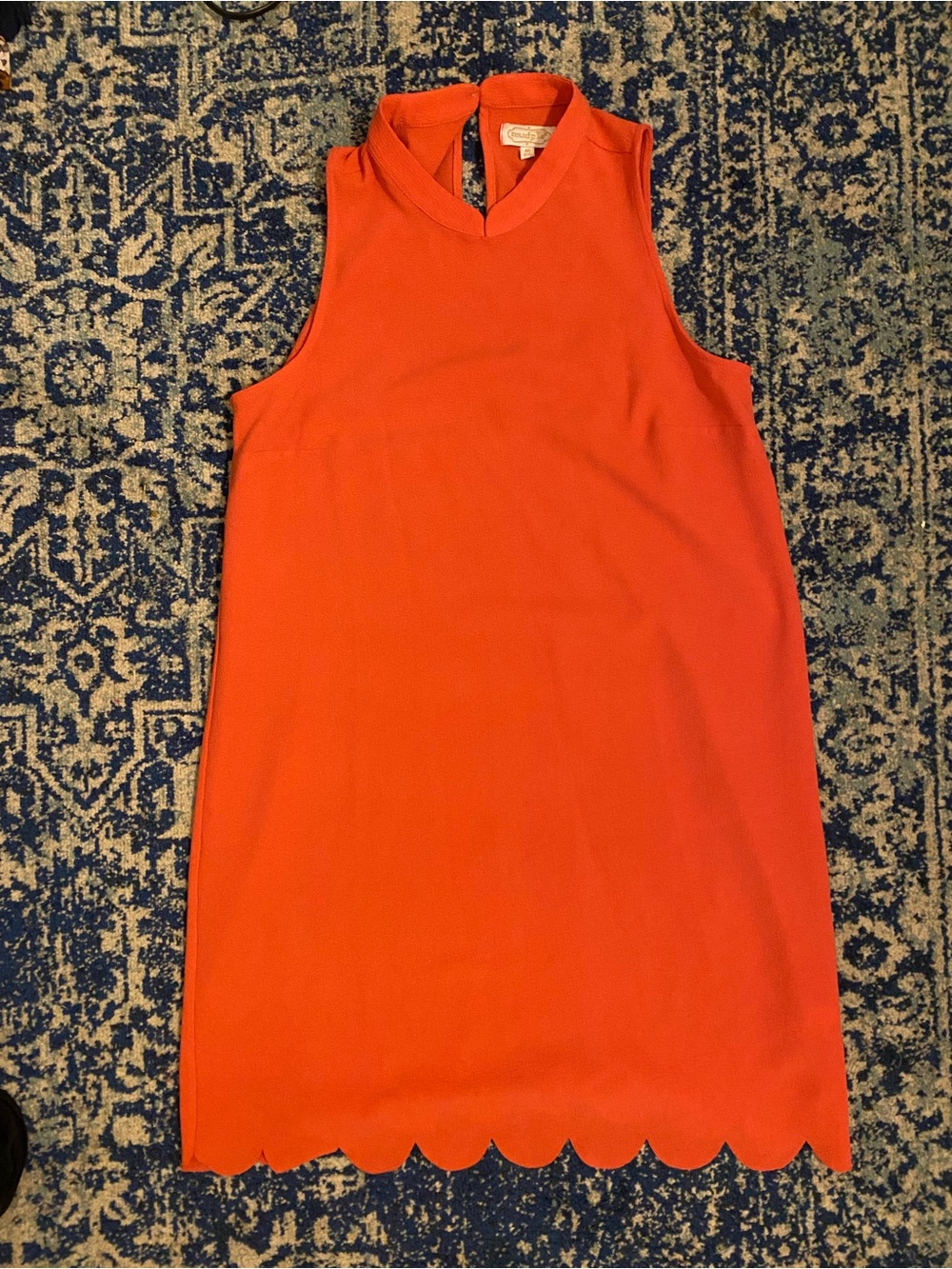 Mud Pie Bright Orange Sleeveless V-Neck Scallop-Hem Tunic - Picture 2 of 4